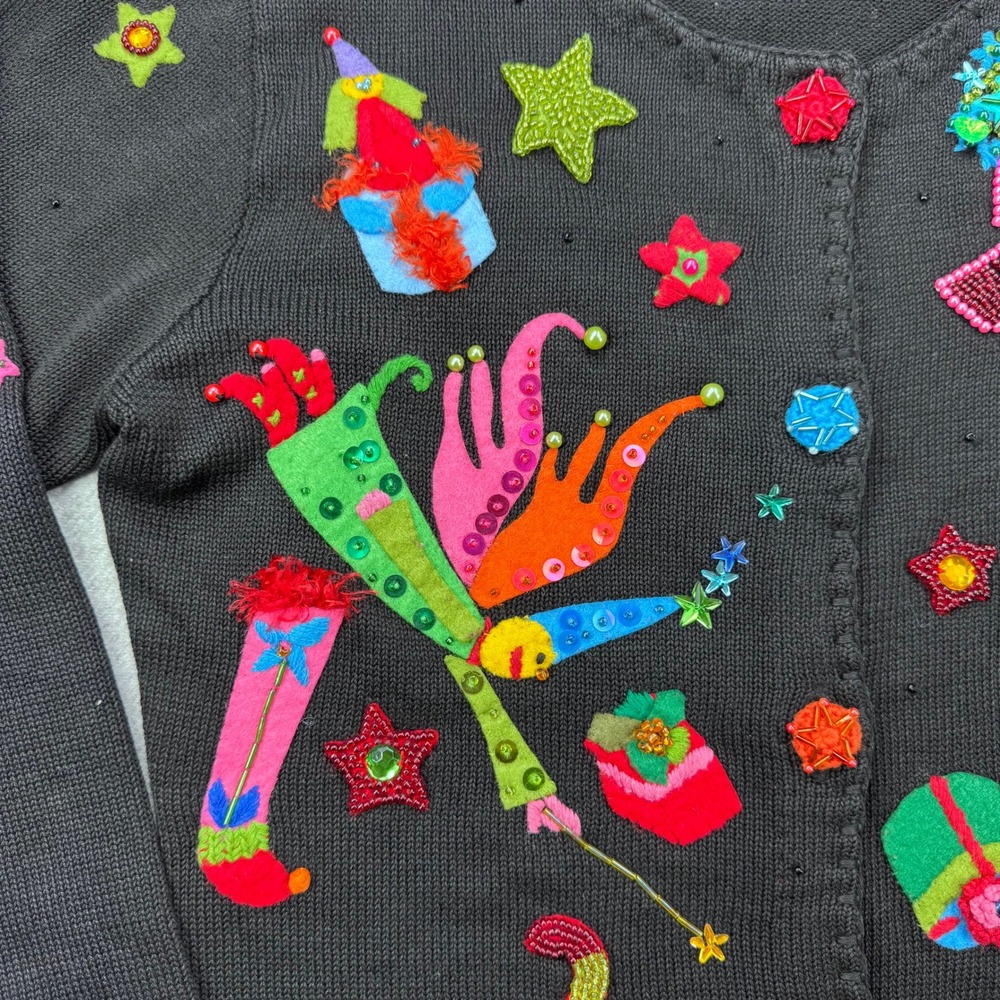 Vintage 90s Michael Simon Christmas "Holiday Whimsy" Cardigan Sweater Sz S *READ - Picture 5 of 14